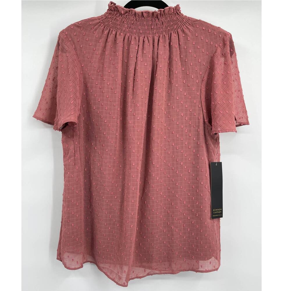 Always Indigo Womens Pink Blouse Mock Neck Top Flutter Sleeve Flowy NEW Medium